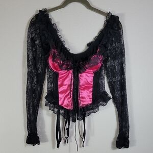 Y2K Lace Corsette Babydoll Lingerie Top Size S Coquette Vampire Witchy Cosplay